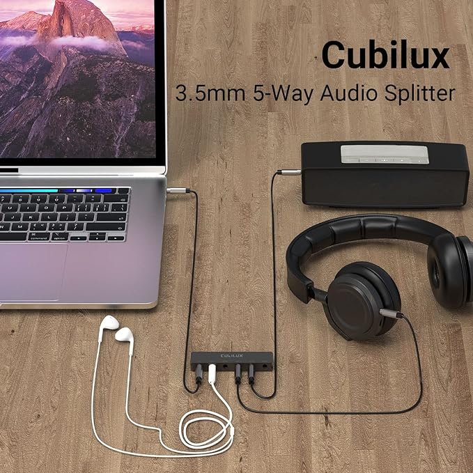 Cubilux Professional 5-Way 3.5mm AUX Splitter, Aluminum Case 5-Channel 1/8” - Image 2