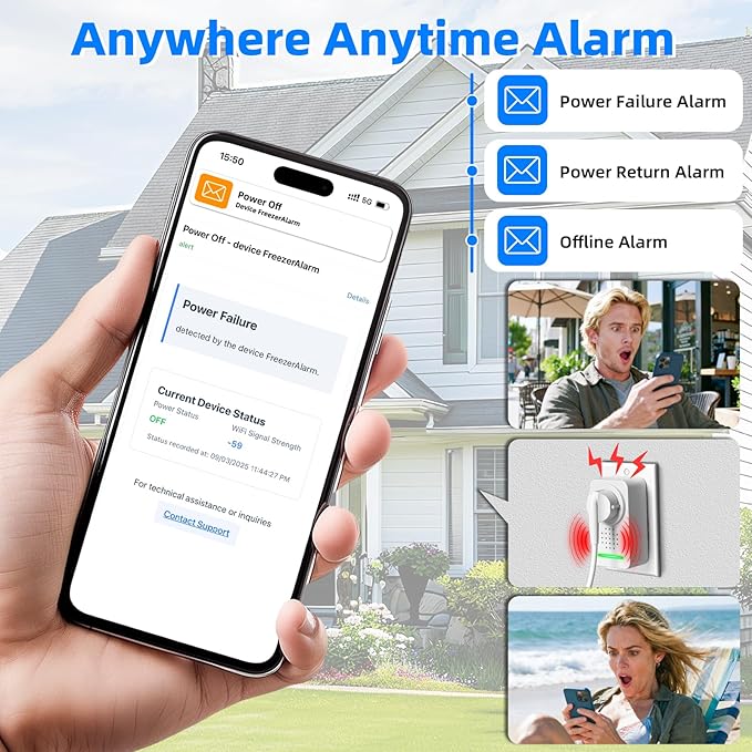 Power Failure Alarm WiFi with 4 Email Addresses, Loud 120dB Smart Power Outage - Image 4