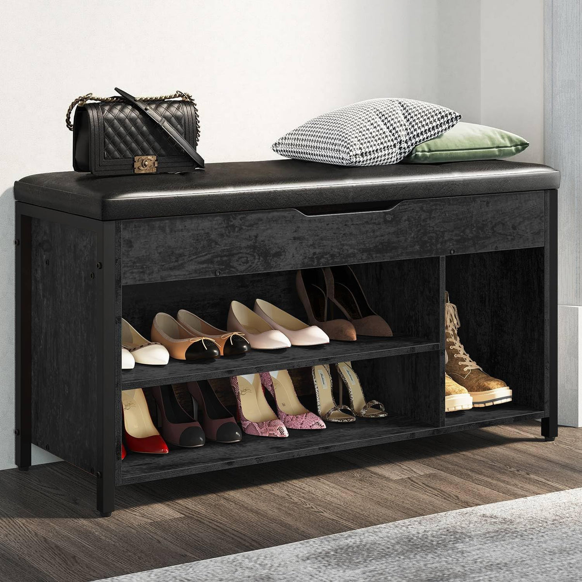 shoe bench, lift top shoe storage bench, adjustable, main product view
