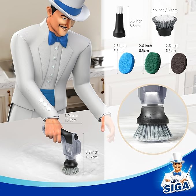 MR.SIGA Electric Spin Scrubber for Kitchen and Bathroom Cleaning, Waterproof - Image 2