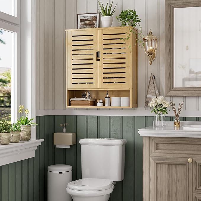 SMIBUY Bathroom Cabinet Wall Mounted, Bamboo Over-The-Toilet Storage Organizer - Image 2
