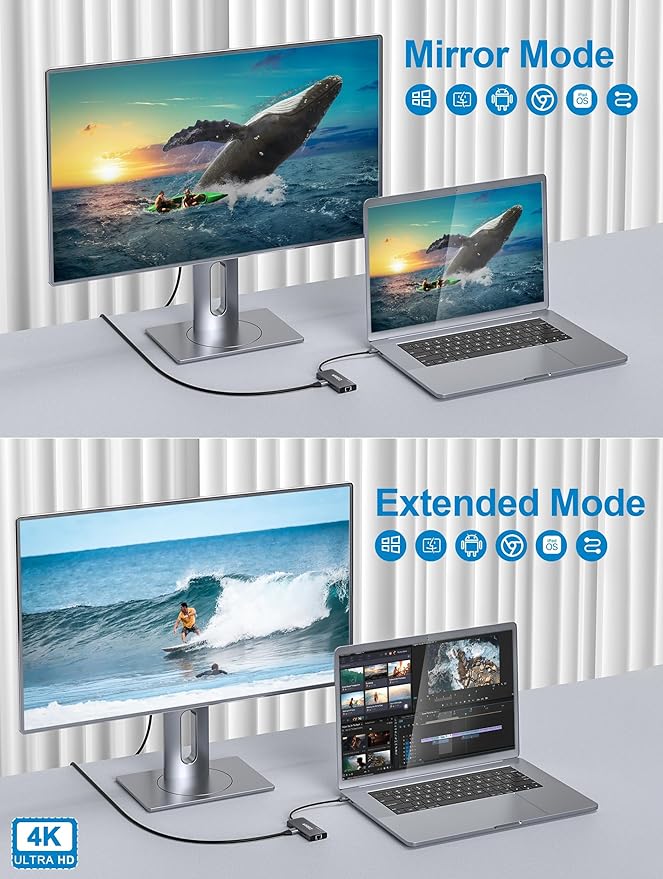 QGeeM USB C Hub Ethernet, 9 in 1 USB Type C Hub HDMI Multi-Port Converter - Image 4