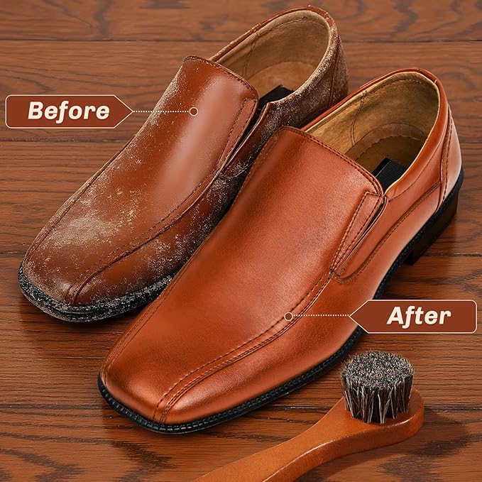 4 Pcs Horsehair Shine Shoes Brush Kit Polish Dauber Applicators Cleaning - Image 4