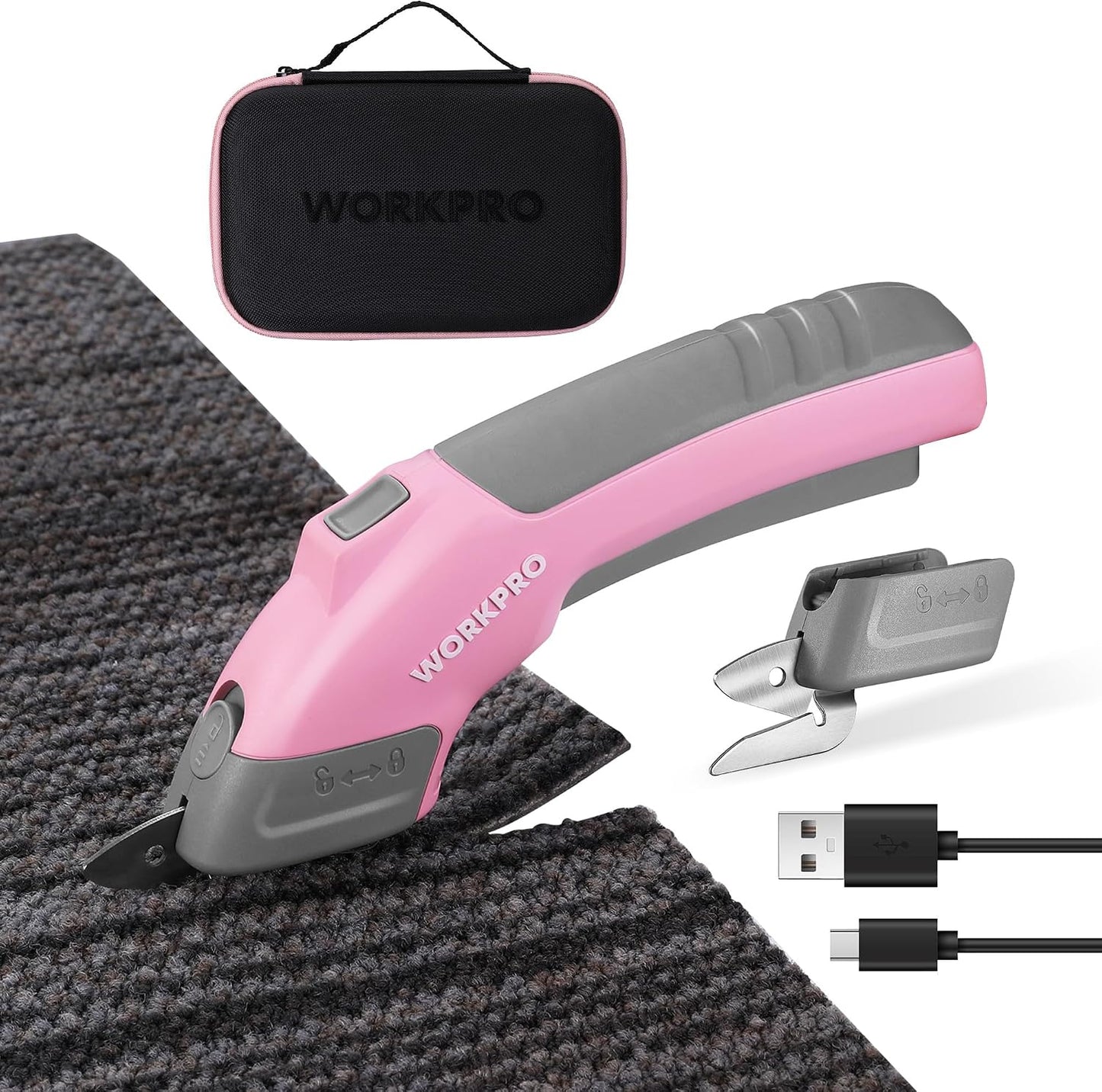 WORKPRO 4V Cordless Electric Scissors, 2 Blades, Rechargeable Power Shears | Cuts Fabric, Leather, Carpet & Cardboard, Lightweight Ergonomic Design for DIY, Crafts & Home Projects, Includes Storage Case
