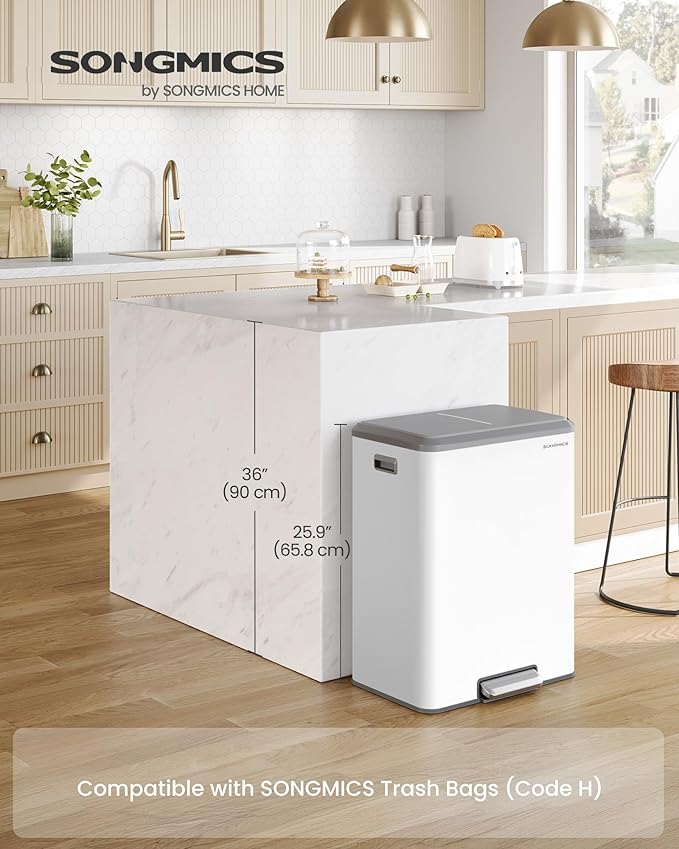 SONGMICS Trash Can, 2 x 8 Gallon Double Garabge Can - Image 2