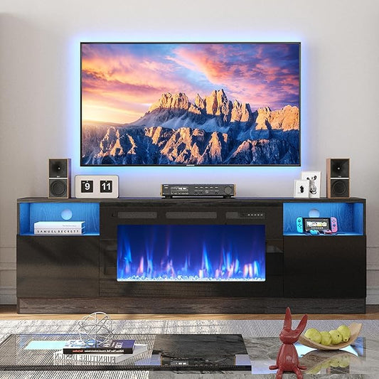 YISUFO 80” TV Stand with 36” Electric Fireplace, Large Modern Media by YISUFO
