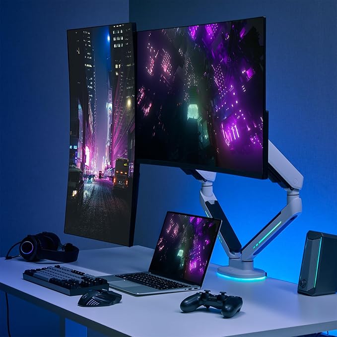 AVLT Dual 27”-43” RGB Gaming Monitor Arm Desk Mount Built-in 20 Lighting Modes - Image 2