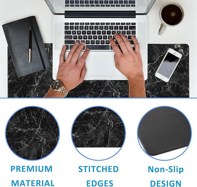 EOBKLAX Black Marble Texture Desk Mat, Large Gaming Mouse Pad, Non-Slip Rubber - Image 3