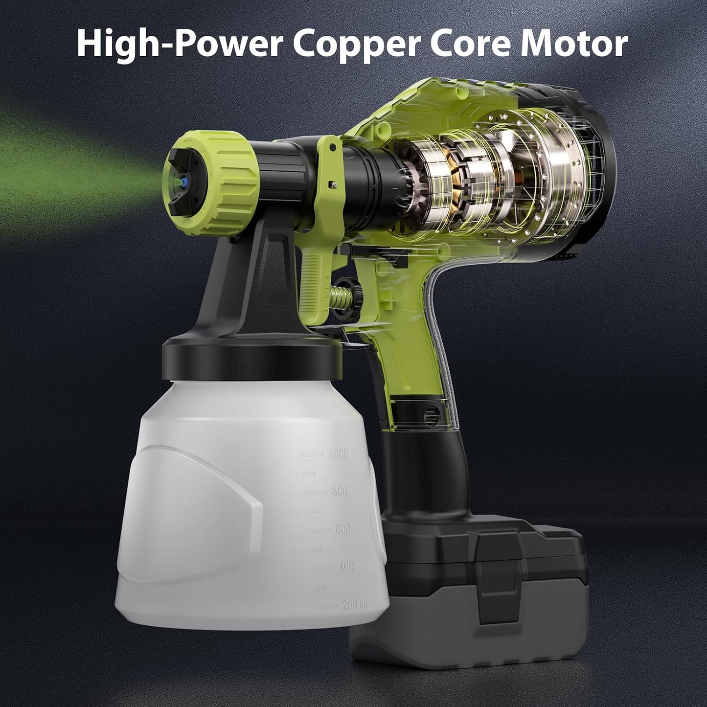 Paint Sprayer Compatible with Ryobi 18V Battery(Battery Not Included) | 1000ml/min High Flow,1000ml Container,150 Din/s Max Viscosity,Paint Sprayer for Furniture