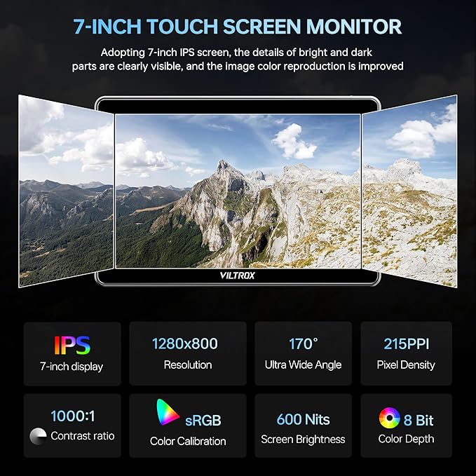 VILTROX DC-L2 7 inch SDI Camera Monitor, 1280x800 IPS HD Touch Screen Camera - Image 2