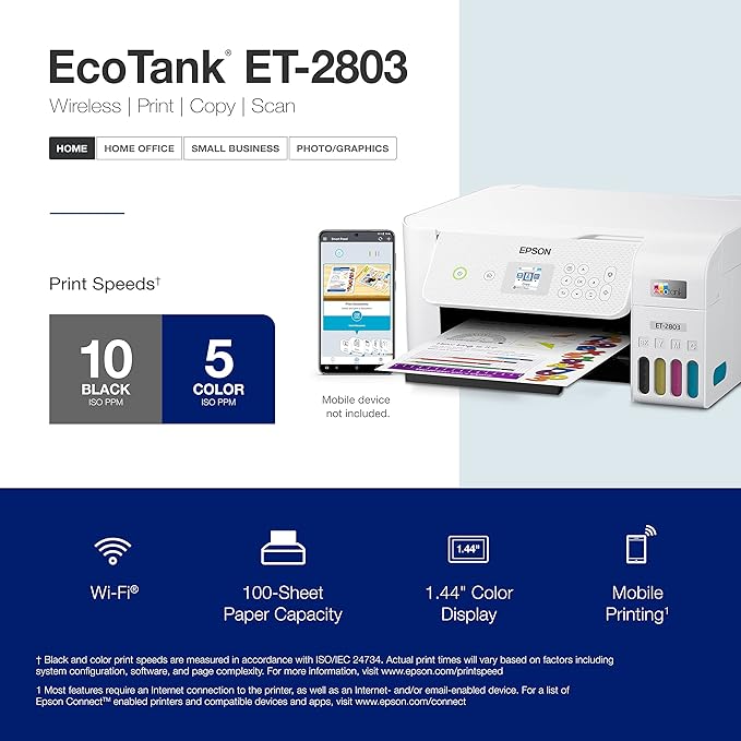 Epson EcoTank ET-2803 Wireless Color All-in-One Cartridge-Free Supertank Printer - Image 4