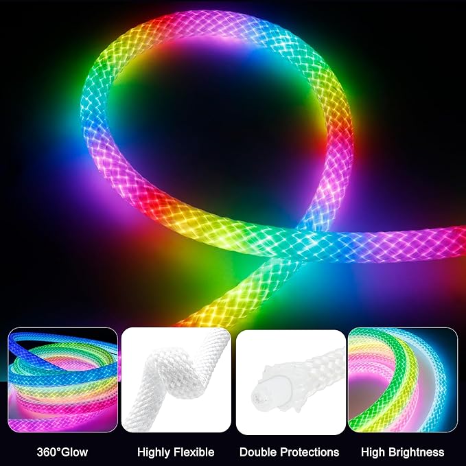 maylit 360 Degree Luminous Reticulate Weave Rope Lights, 10ft Addressable ICRGB - Image 3