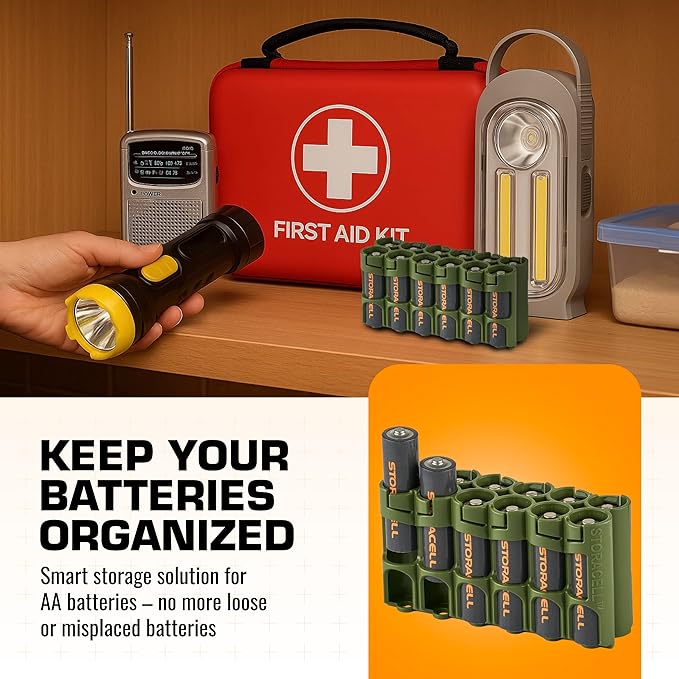 AA Battery Storage Caddy by Storacell, Military Green, Holds 12 Batteries - Image 2