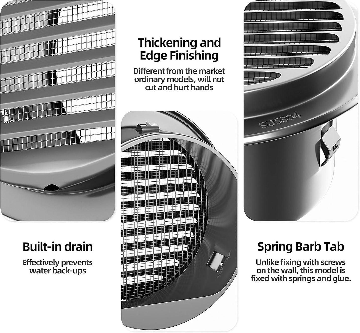 6" in Heavy Duty Thickened 304 Stainless Steel Air Vent Cover Louvered Grille Cover Vent Hood Flat Ducting Ventilation Air Vent Wall Air Outlet with Fly Screen Mesh for House (6inch-150mm Flat Black)