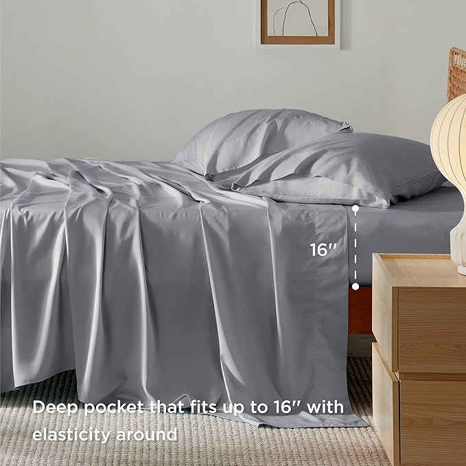 Bedsure Queen Sheet Set, Rayon Derived from Bamboo, Cooling Sheets, Deep Pocket - Image 4