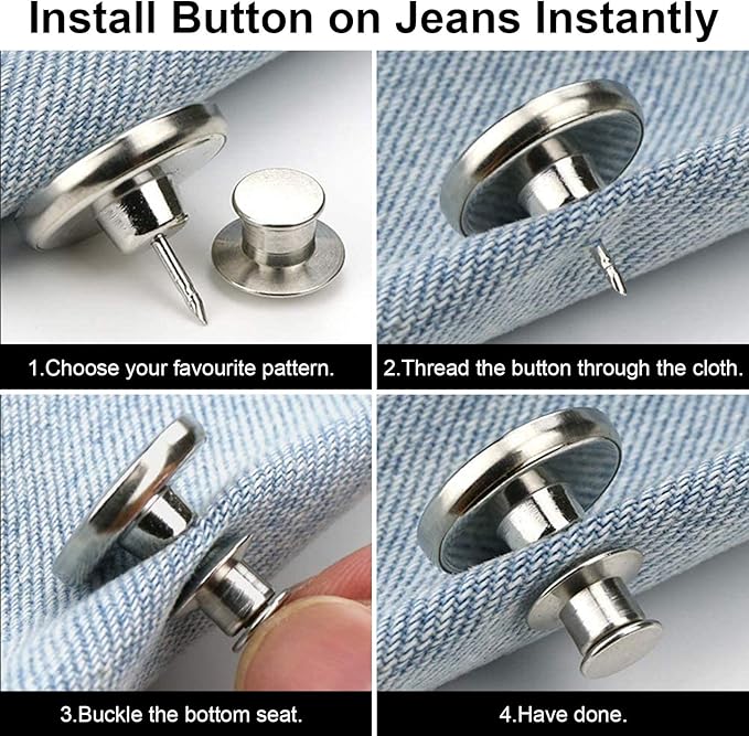 TOOVREN 8 Sets Jean Buttons for Loose Jeans, No Sew No Tool Instant Replacement - Image 5