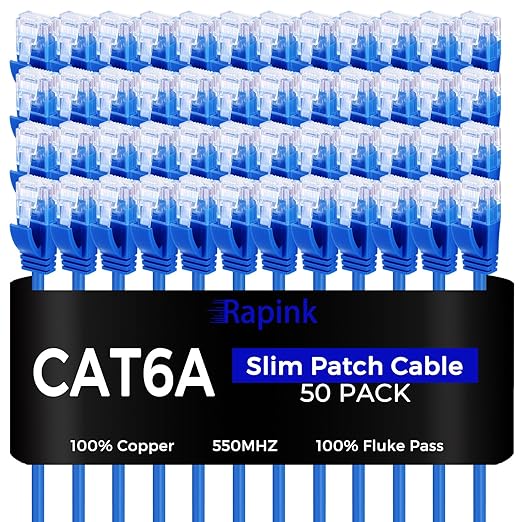 Rapink Patch Cables Cat6a 1ft Slim, Cat6a Ethernet Patch Cable 10G Support by Rapink
