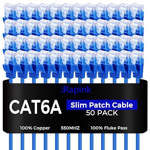 Rapink Patch Cables Cat6a 2ft Slim, Cat6a Ethernet Patch Cable 10G Support by Rapink