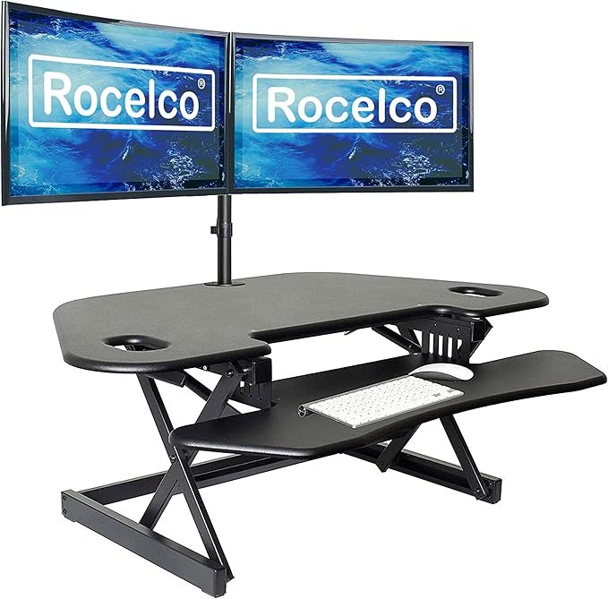 Rocelco 46" Height Adjustable Corner Standing Desk Converter - Image 7