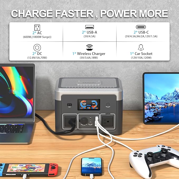 Portable Power Station, 384Wh LiFePO4 Battery Backup, 600W Solar Generator - Image 3