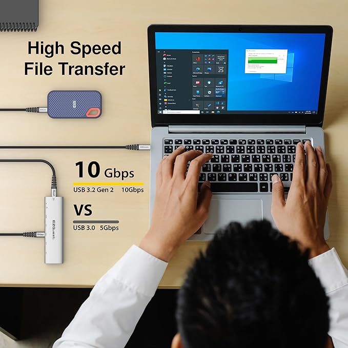 EZQuest USB-C Slim Gen 2 Hub Adapter 6-in-1 1 USB-C 4K/60Hz Video, 4 USB-C Gen - Image 5