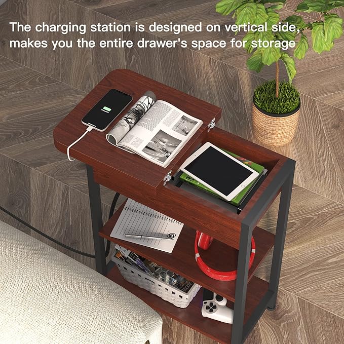 LIDYUK End Table with Charging Station, Flip Top Side Table with USB Ports and - Image 4