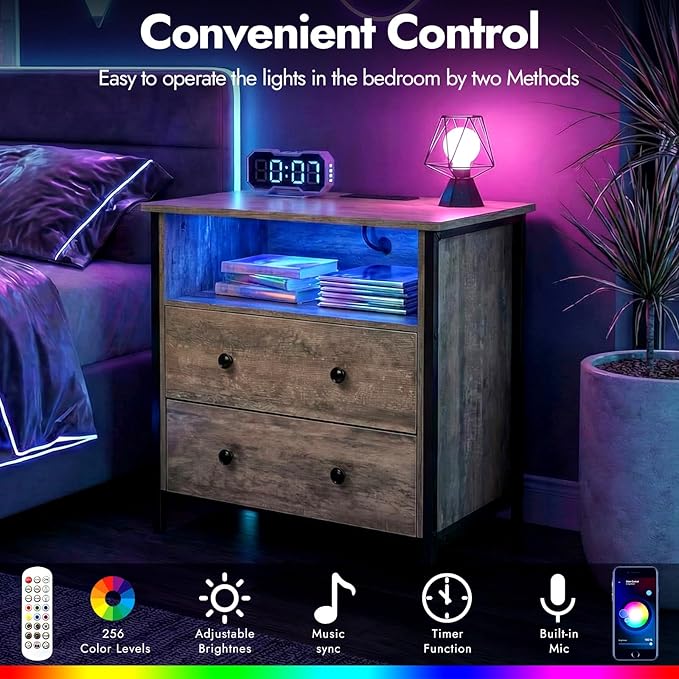 Tykacna 27 Inch Wide Night Stand, Lrage Wood Night Stand Set 2 - Image 6