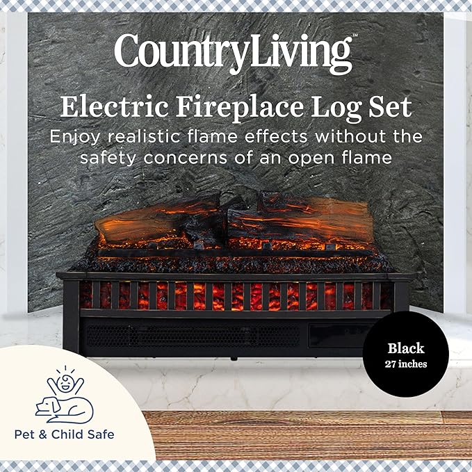Country Living Electric Fireplace Logs, 27” LED Electric Fireplace Inserts - Image 2