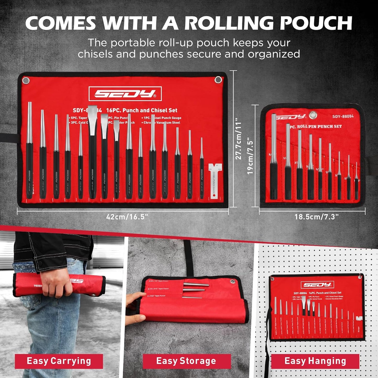 25-Piece Punch and Chisel Set with Roll Pin Punches, Includes Taper, Pin, Center Punches & Cold Chisels for Metalworking, Automotive, and Craft Use