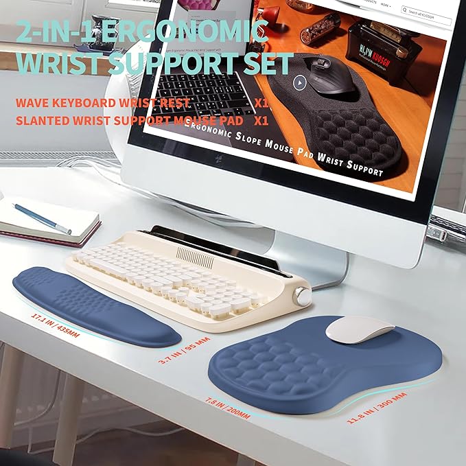 KUOSGM 2-in-1 Ergonomic Set, Wave Rise Keyboard Wrist Rest and Massage Bulge - Image 5