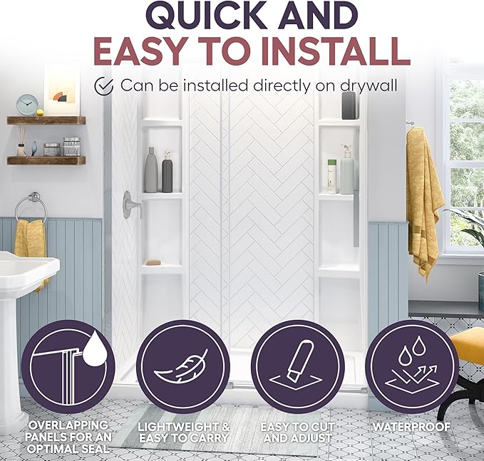 White Acrylic Shower Wall Surround 36"x 60"x 80" - Image 5