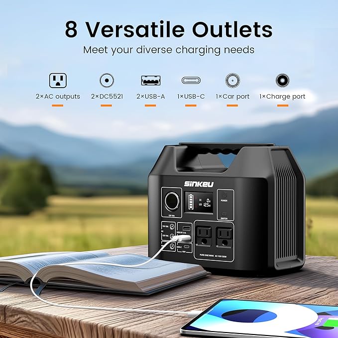 SinKeu Portable Power Station 80000mAh, 256Wh LiFePO4 Battery Backup, 300W AC - Image 2