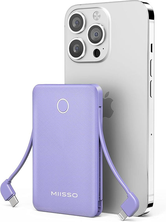 miisso 6000mah Ultra Slim Built in Cables Power Bank, Card Size Built in USB C by MIISSO