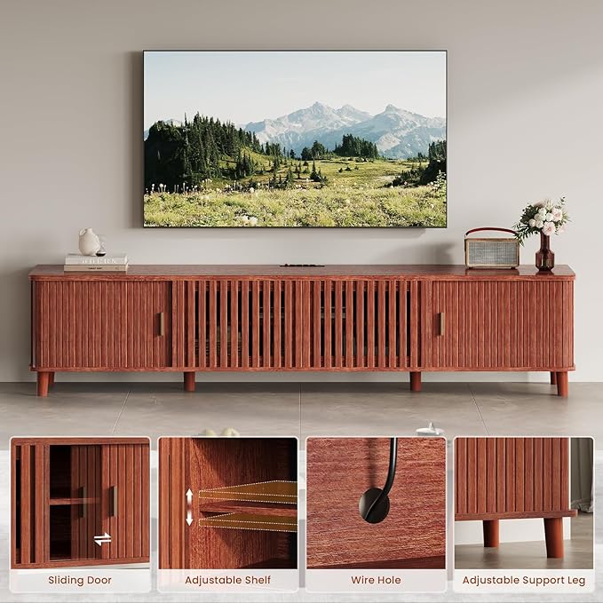 UPOSOJA TV Stand with Fluted Sliding Doors & Adjustable Shelves, Charging - Image 7