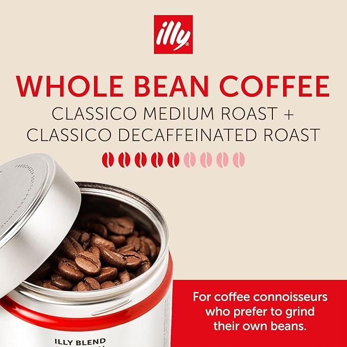 illy Whole Bean Coffee, Classico Medium & Decaffeinated Roasts, 100% Arabica - Image 2