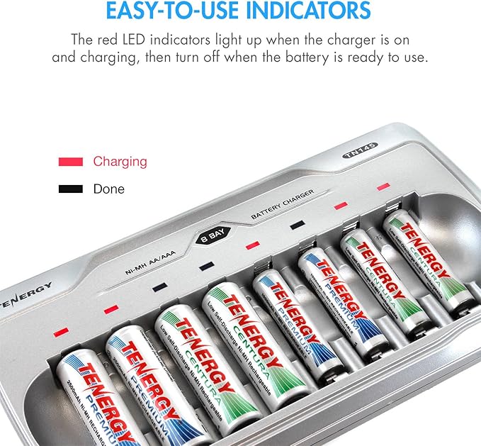 Tenergy TN145 8 Bay Charger and 4 Pack Rechargeable AA Batteries and 4 Pack - Image 7