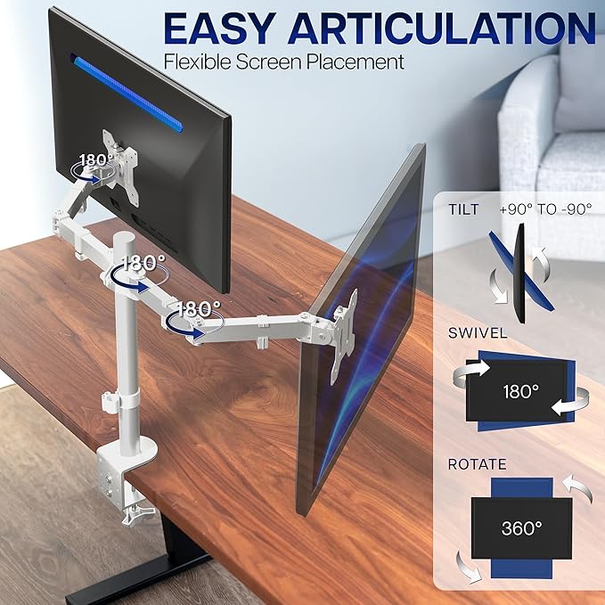 VIVO Dual Monitor Desk Mount, Heavy Duty Fully Adjustable Steel Stand, Holds 2 - Image 3