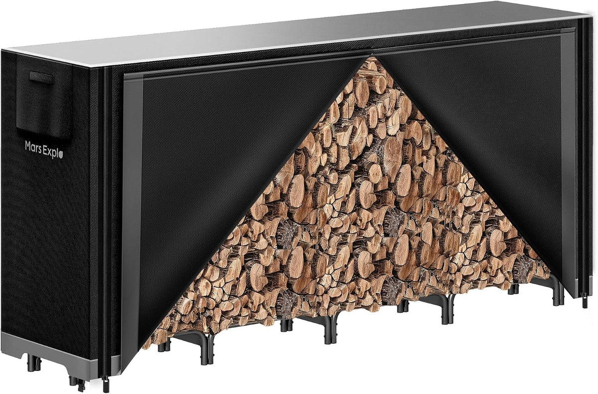 8ft firewood rack outdoor with cover, heavy duty, main product view