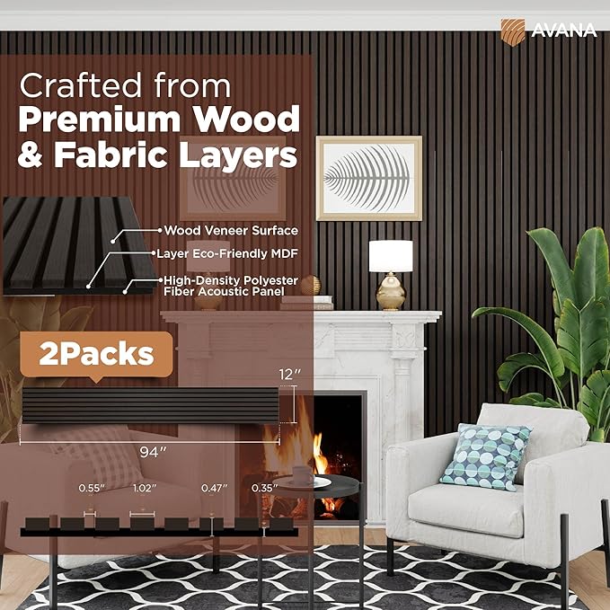 Avana Acoustic Wood Wall Panels – 94.4 X 12.6 Inch Smoke Oak Acoustic Panels 2 - Image 4