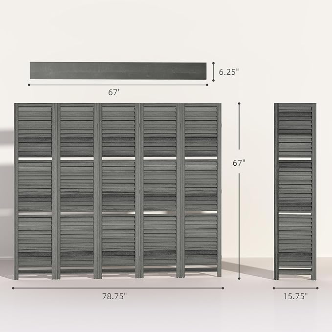 HOMCOM Room Divider, 5 Panel 67" Tall Wood Privacy Screen - Image 7