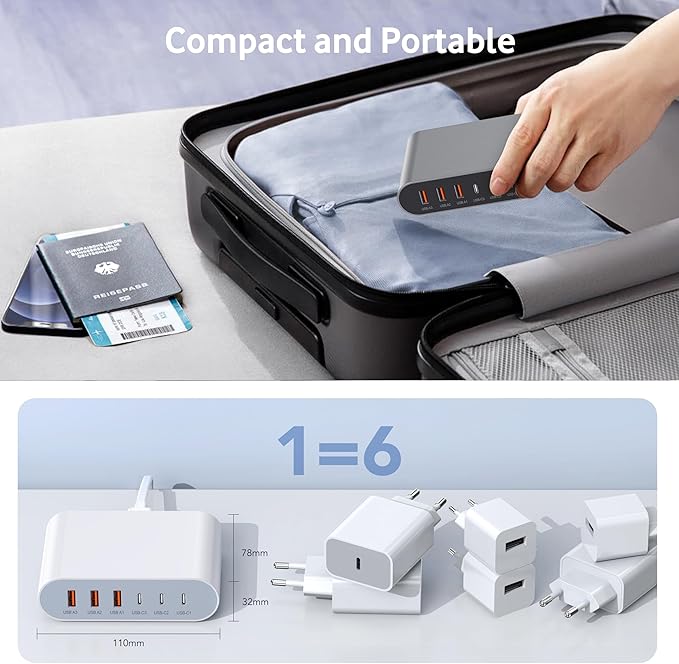 100W USB C Fast Charger Block Compact GaN 6 Port PD USB C and QC USB A Wall - Image 7