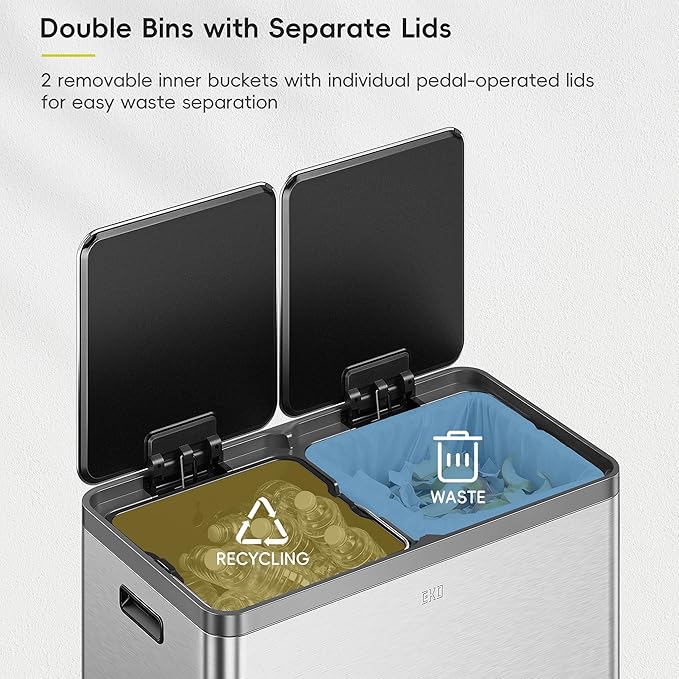 EKO EcoCasa Plus 2 x 10.6 Gal Dual Recycling Trash Can - Image 4
