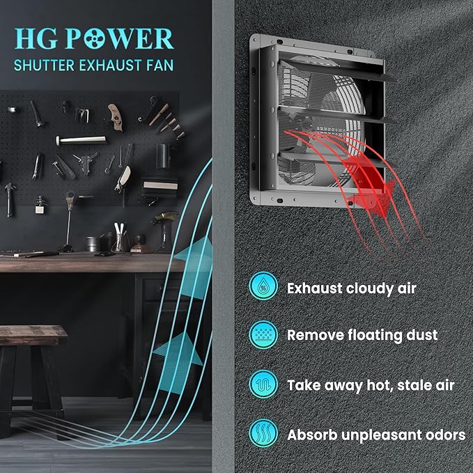 HG Power 12 Inch Shutter Exhaust Fan, 764CFM High-Speed, 1400RPM Wall-Mounted - Image 5
