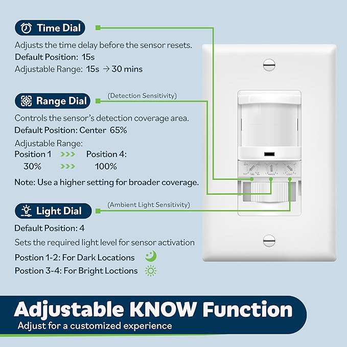 TOPGREENER in-Wall PIR Motion Sensor Light Switch, Motion Sensor Switch - Image 3