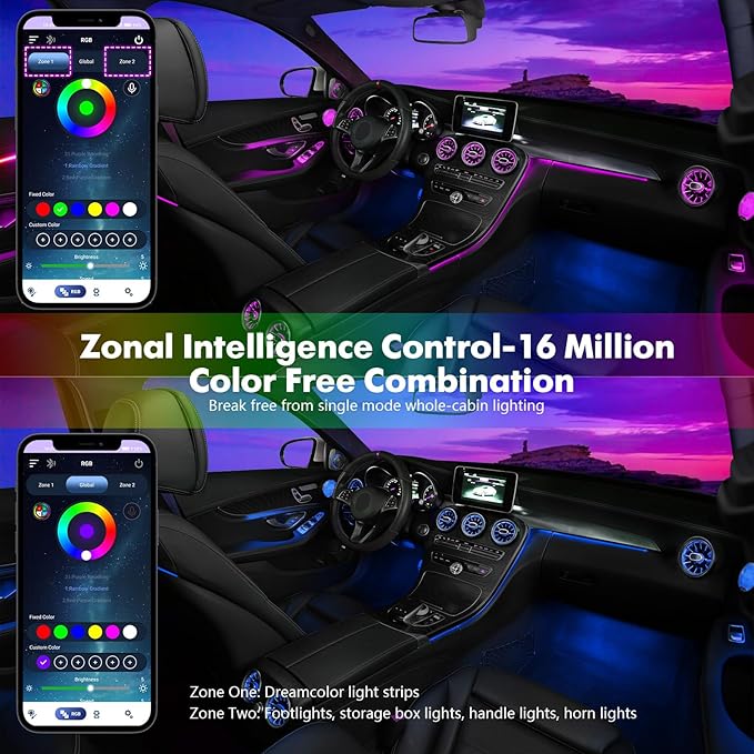 New Version Dreamcolor Acrylic Interior Car Lights 6 in 1 RGB LED Strip Lights - Image 2
