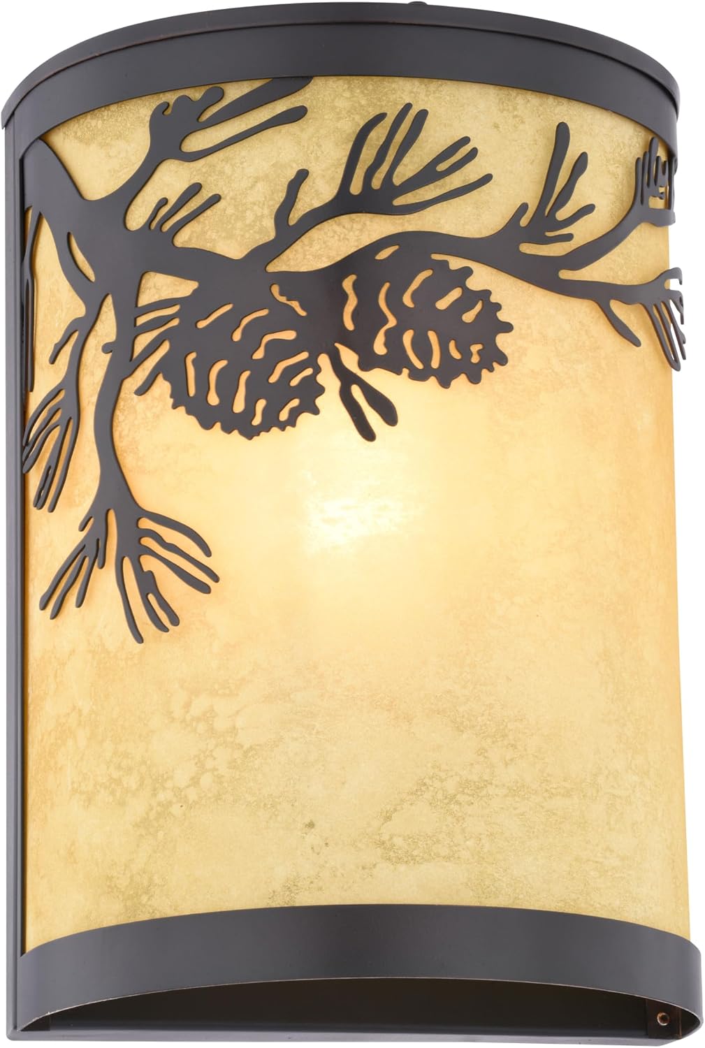VAXCEL Douglas 1-Light 8 in. Wide Warm Bronze Indoor-Outdoor Rustic Flush Mount Wall Sconce with Pinecone Cutout and Amber Flake Glass Shade, Dimmable, LED Compatible, Bathroom Vanity Lighting Fixture