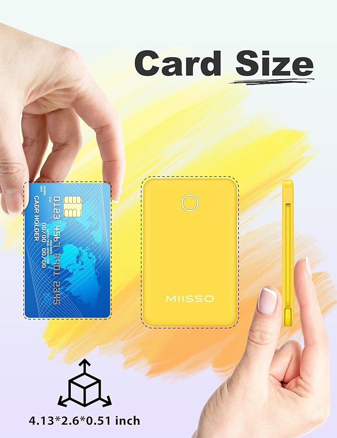 miisso 6000mah Ultra Slim Built in Cables Power Bank, Card Size Built in USB C - Image 2