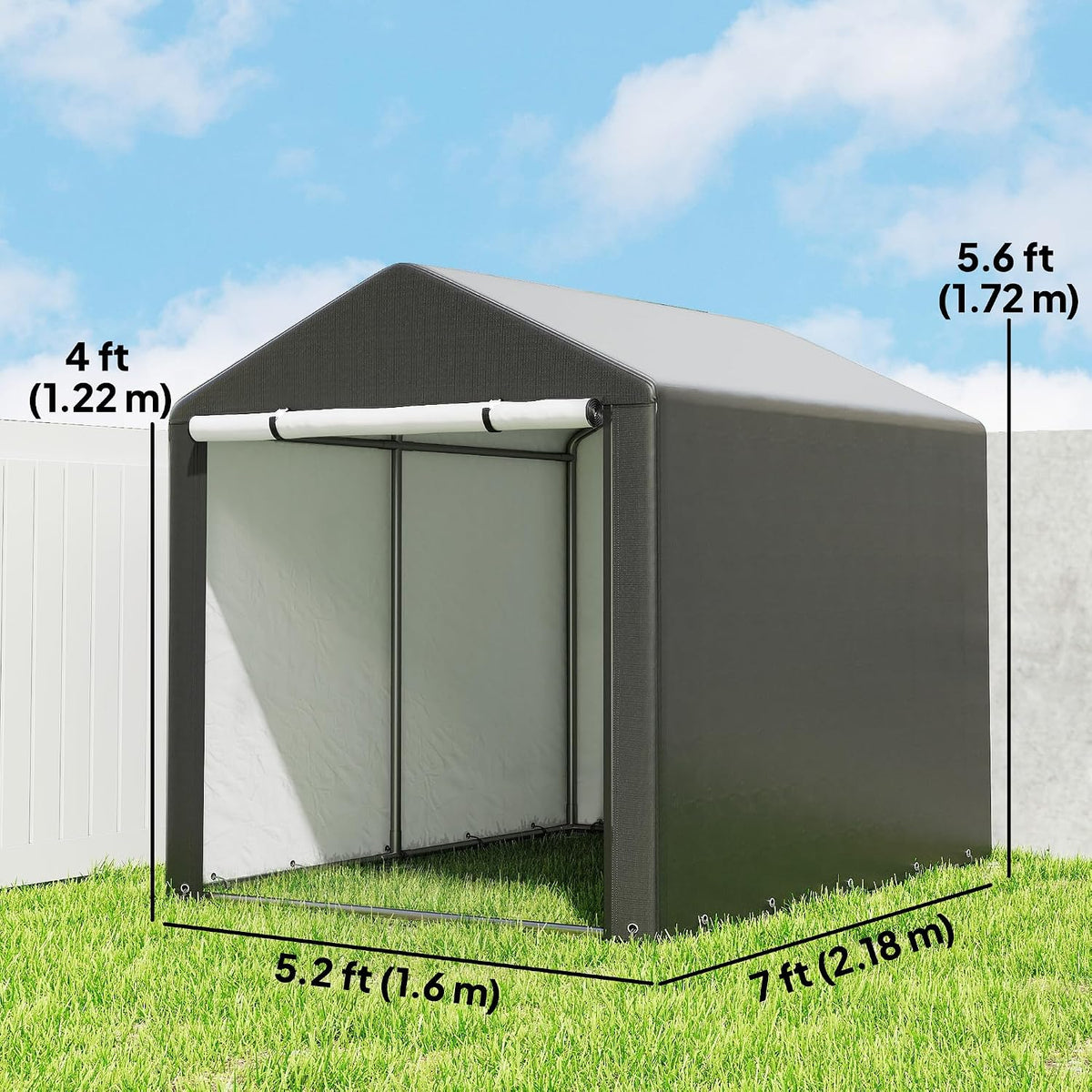 outsunny 5.2 x 7.2 ft portable storage shed on a desk or shelf