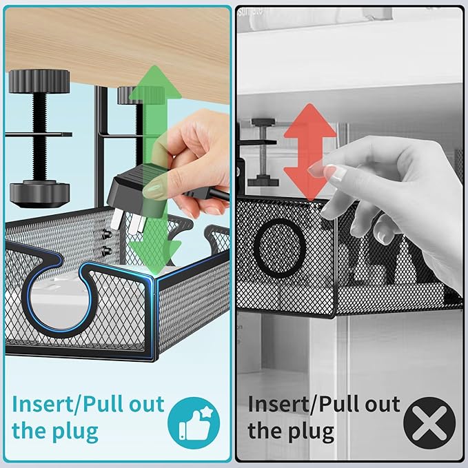 Under Desk Cable Management Tray Black, No Drill Desk Cable Wire Management - Image 4