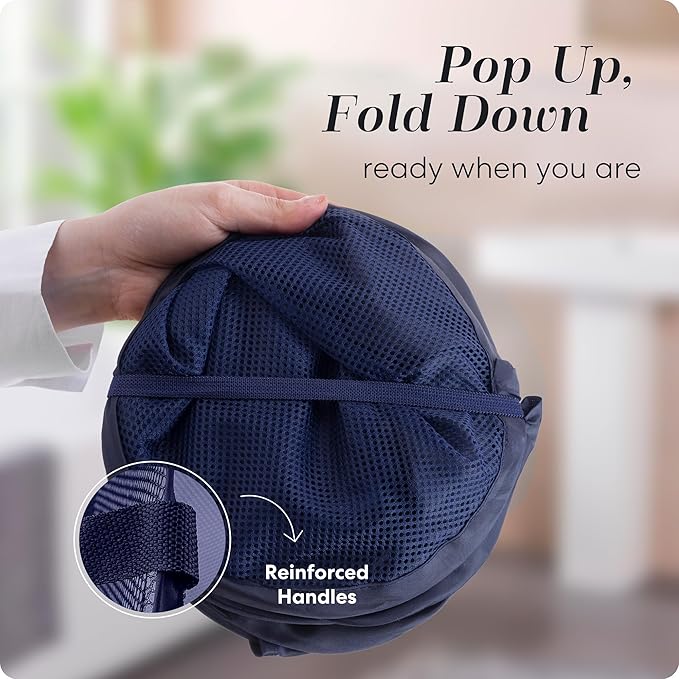 Handy Laundry Collapsible Mesh Foldable Hamper 14" x 14' x 24" Navy Blue - Image 3